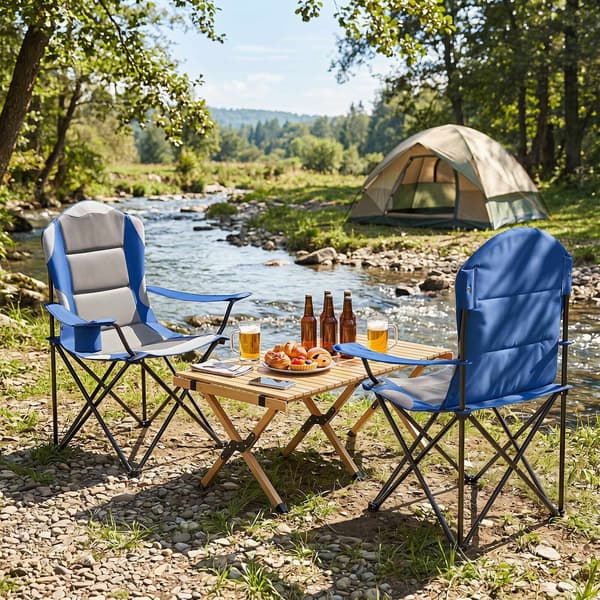 Hopfällbara campingstolar med mugghållare, 2-pack – Marinblå