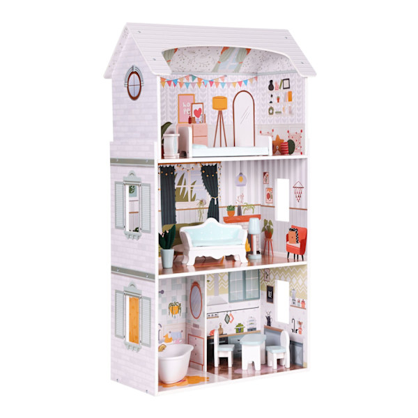 Alice Dollhouse – 3 våningar, 4 rum, set med 9 möbler ECOTOYS