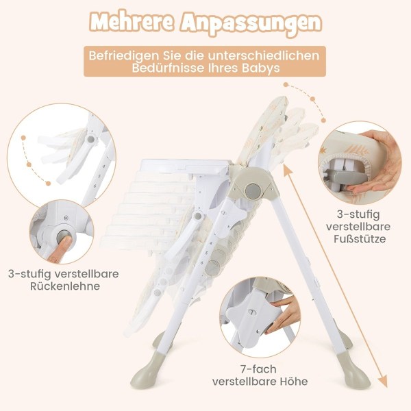 6 i 1 konvertibel barnstol med fällbara funktioner &amp; Dubbelbricka Fällbar Barnstol Beige