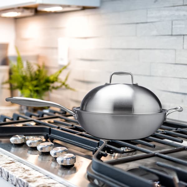 Wok i rustfrit stål med låg