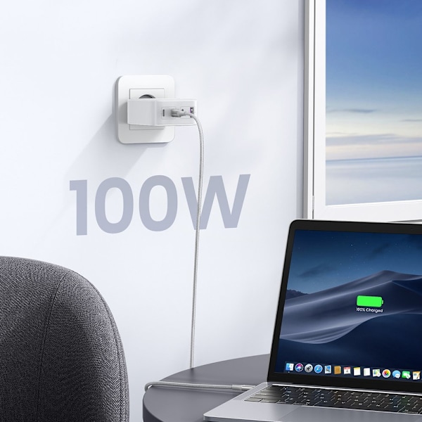 GaN-pikalaturi 3x USB-C USB 100W PPS PD Virtalähde valkoinen
