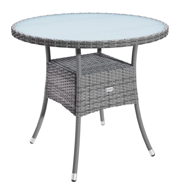 Runt grått polyrattanbord med hyllplan, Ø60 cm