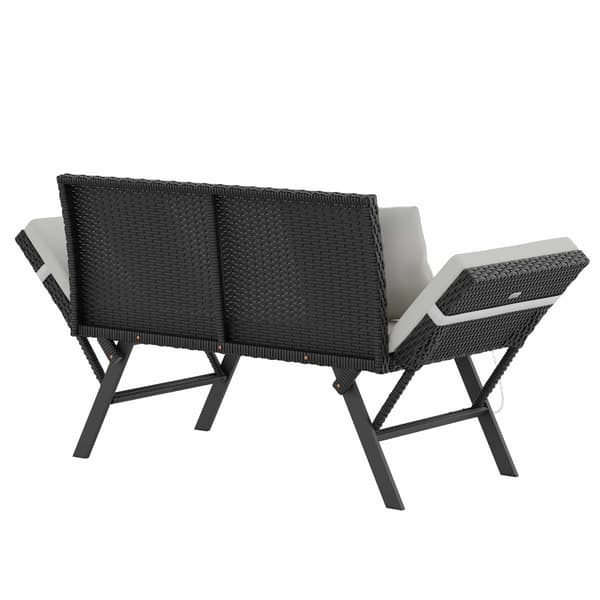 Polyrattan havebænk/sofa, sort/creme, 176x56x81cm