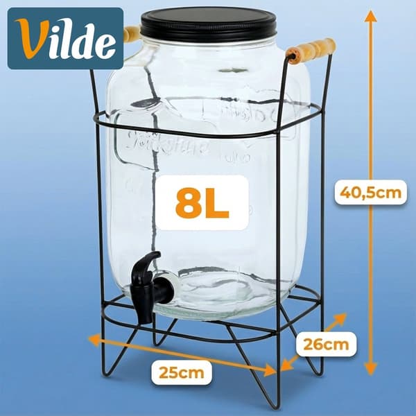 Drikkevaredispenser med tap og stativ, 8L glas