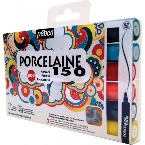 Pebeo Porcelaine 150 Fine Tip Markers 0,7 mm. - Aseta 6 pop-väriä