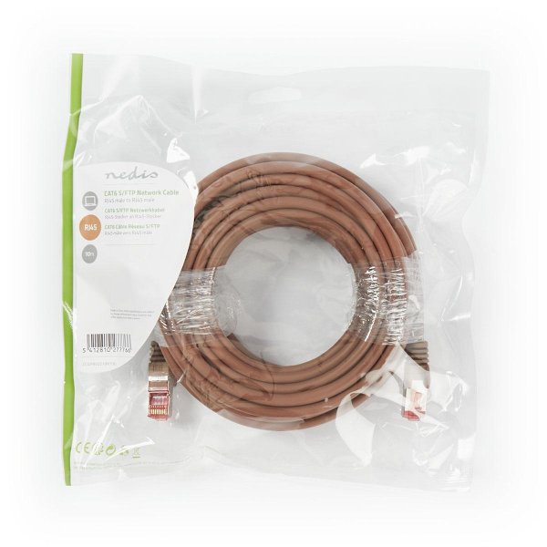 CAT6 Verkkokaapeli | RJ45 uros | RJ45 uros | S/FTP | 10.0 m | Pyöreä | LSZH | Ruskea | Muovipussi