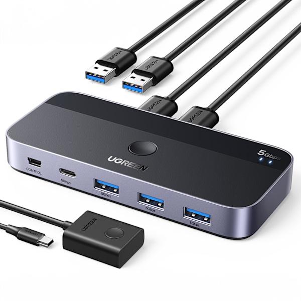 2-in-4-kytkin kahdelle tietokoneelle USB 3.0 + 2x USB-A-kaapeli musta