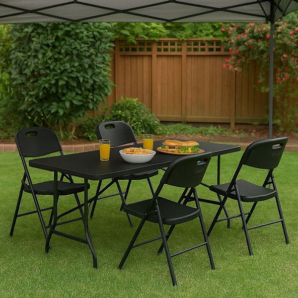 Catering Sæt – Klapbord + 4 Stole HDPE Sort MultiGarden