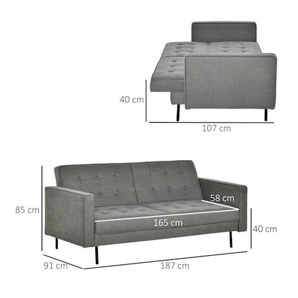 Bäddsoffa 3-Sits Soffa Med Sömnfunktion Justerbar Vinkel Vintage Eucalyptus Wood Bomull Grå