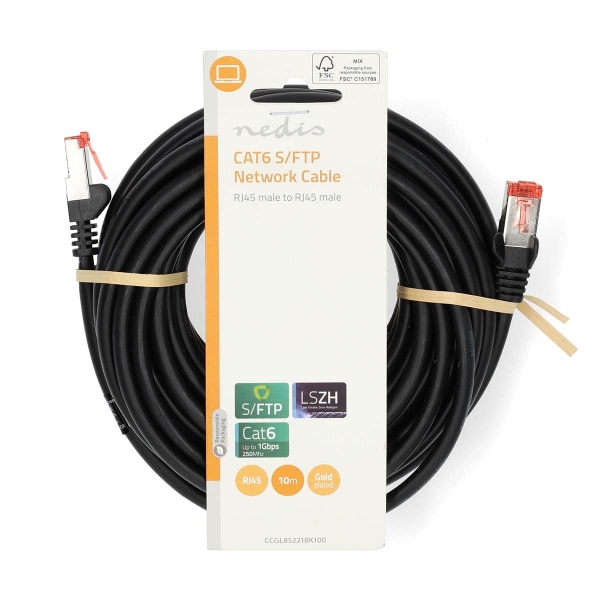 CAT6 Verkkokaapeli | RJ45 uros | RJ45 uros | S/FTP | 10.0 m | Pyöreä | LSZH | Musta | Label