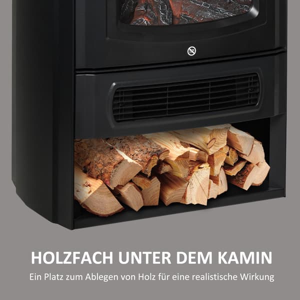 Elektrisk pejs med LED-flamme, 1000W/2000W, sort