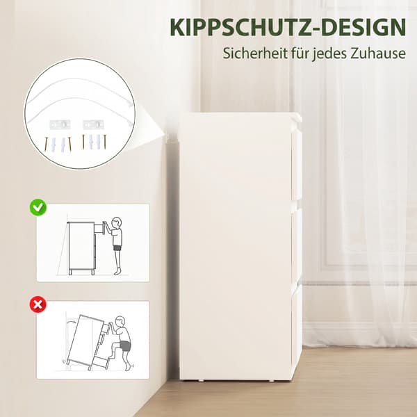 Moderne kommode med 3 skuffer, hvid, 55 x 34 x 75 cm