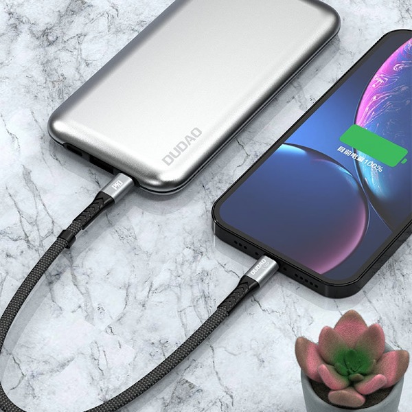 Kort fladt kabel til iPhone USB-C - Lightning L10P PD 20W 23cm sort
