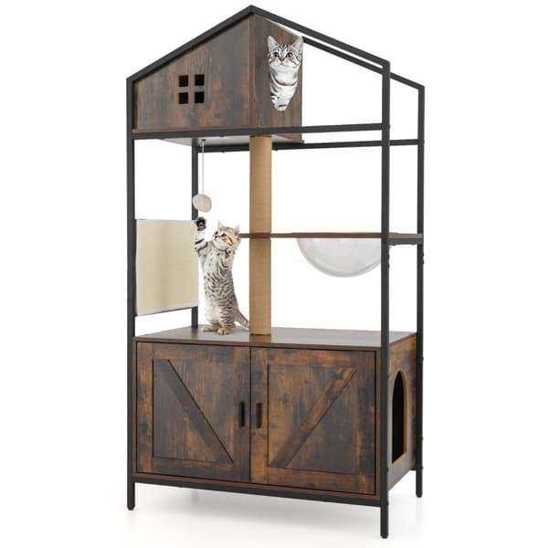 Kattträd med dold kattlåda, brun, multifunktionell