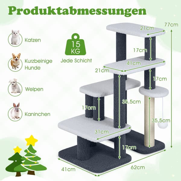 Kattetårn med sisalstolpe og 4 platforme, grå