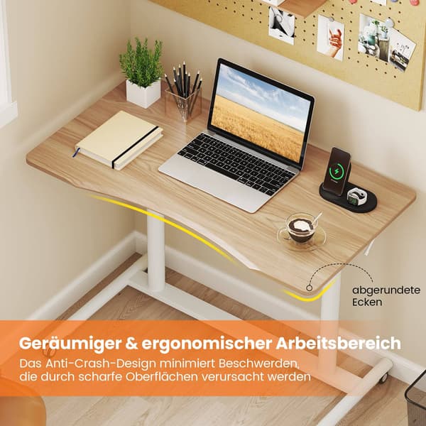 Justerbart sitt-stå-skrivbord, C-formad, 70-106 cm, mobilt