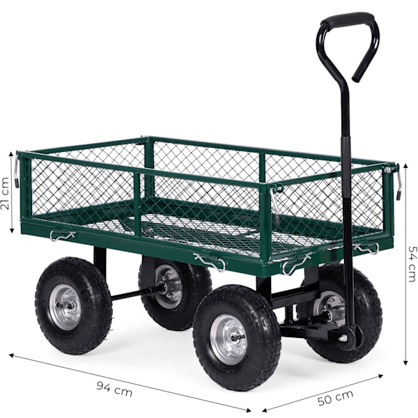 Trädgårdstransportvagn, 200 kg, öppningsbara sidopaneler, stora uppblåsbara hjul, MultiGarden