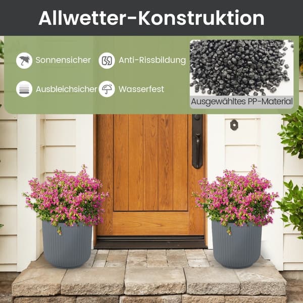Runda krukor med dräneringshål, set om 2, grå