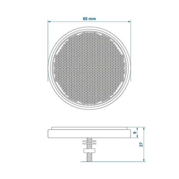 Reflektor röd 60mm med bult 5mm