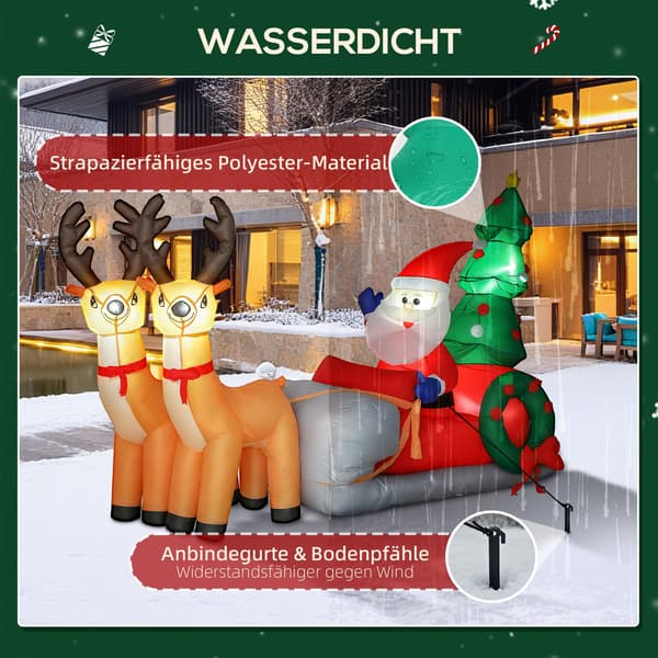 Oppustelig julemandsslæde med LED-lys, polyester
