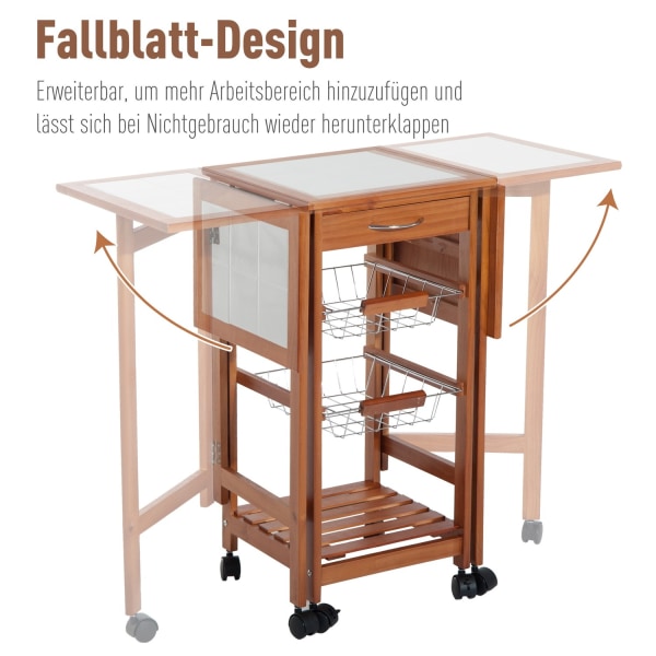 Serveringsvogn, Køkkenvogn Med Skuffer, Foldbar, Alsidig, Pladsbesparende, Praktisk