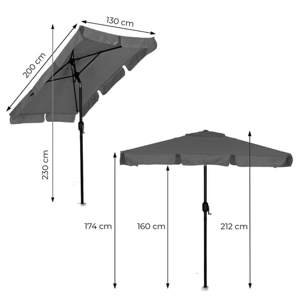 Stor grå vippeparasol med håndsving, 200x130 cm