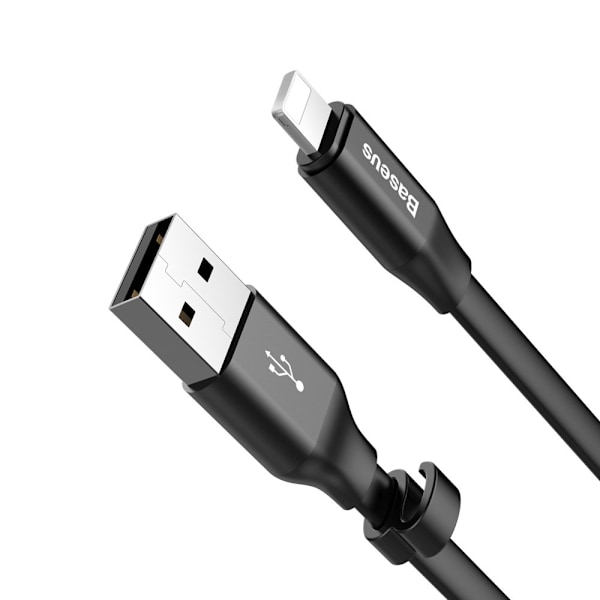 Fladt Kabel Iphone Lightning USB Kabel med Holder 2A 23CM Sort