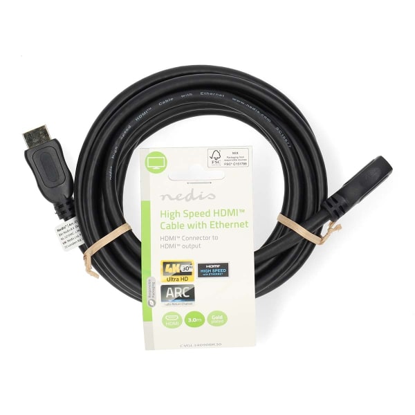 High Speed ​​HDMI ™ kabel med Ethernet | HDMI™ Stik | HDMI™ Hun | 4K@30Hz | 10.2 Gbps | 3.00 m | Runde | PVC | Sort | Label