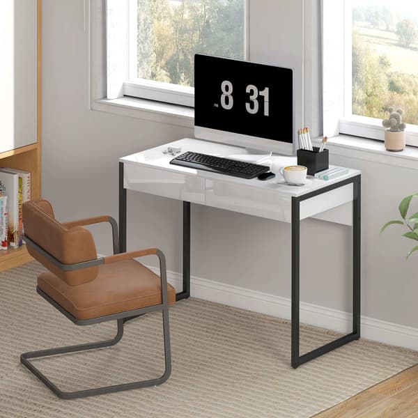 Kompakt sort skrivebord med 2 skuffer – 100 x 50 cm