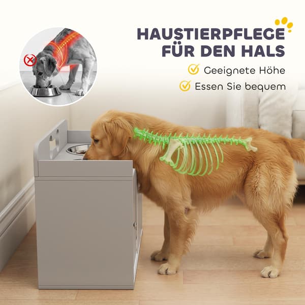 Forhøjet foderstation til hunde med 2 skåle, MDF og rustfrit stål