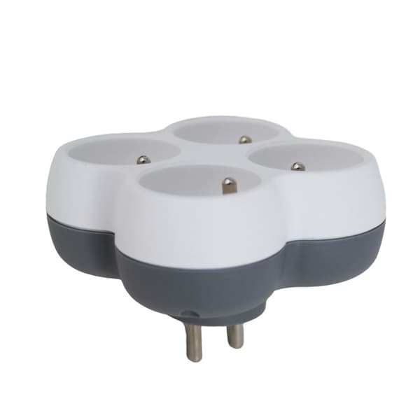 4-stiks elektrisk splitter, jordet, hvid/grå