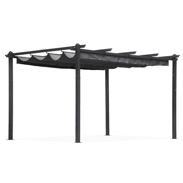 Havepergola 3x4m, stålramme, grå baldakin