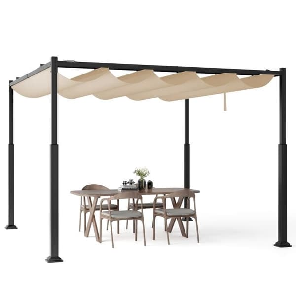 Utomhuspergola 3x3 meter, utdragbar baldakin, beige