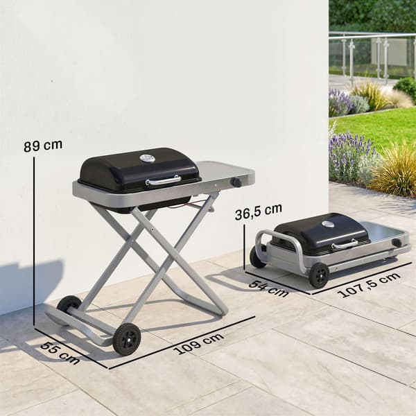 Bærbar gasgrill med 1 brænder, foldbar vogn, termometer