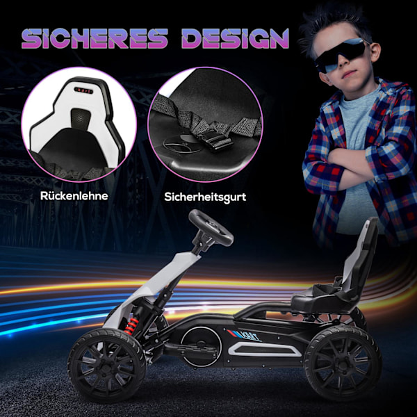 El-gokart för barn 12 V 3-5 km/h driftkart med 2-vägs justerbart läge, säkerhetsbälte, ratt, gokart barnfordon för 3-8 år gamla barn, vit |