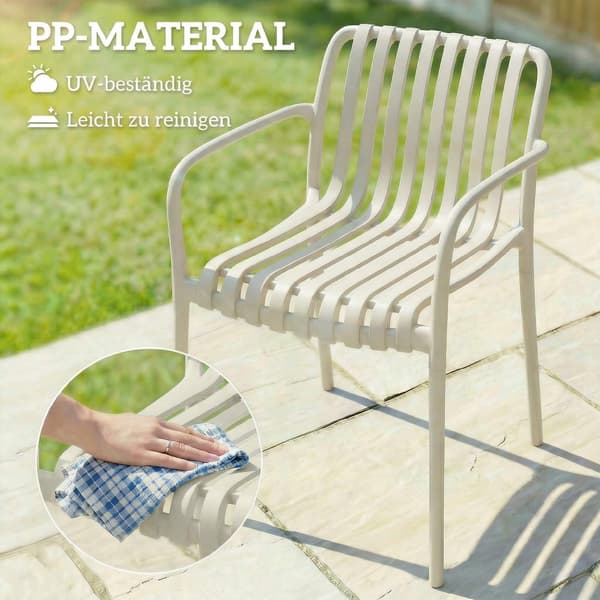 Stapelbara utomhusstolar, set om 4, krämvit, ergonomisk design