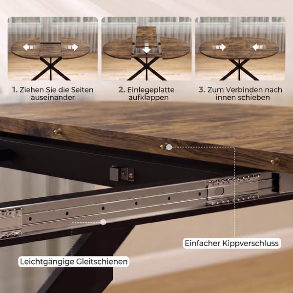 Utdragbart matbord för 4–6 personer, rustik brun industridesign