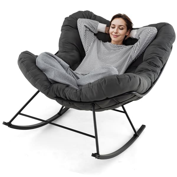 Papasan gungstol med vadderad dyna, metallram, grå