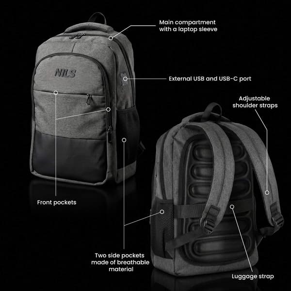 Läppärireppu, USB-C-latausportti, 18L harmaa