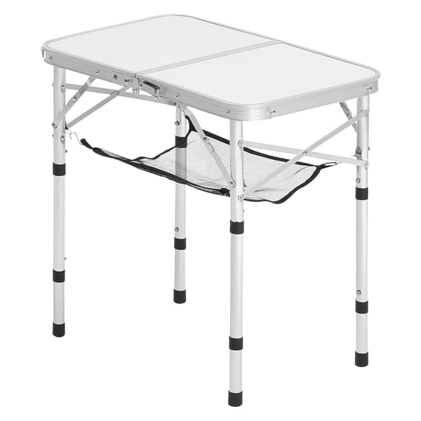Hopfällbart campingbord, justerbar höjd, 61x40 cm, silver