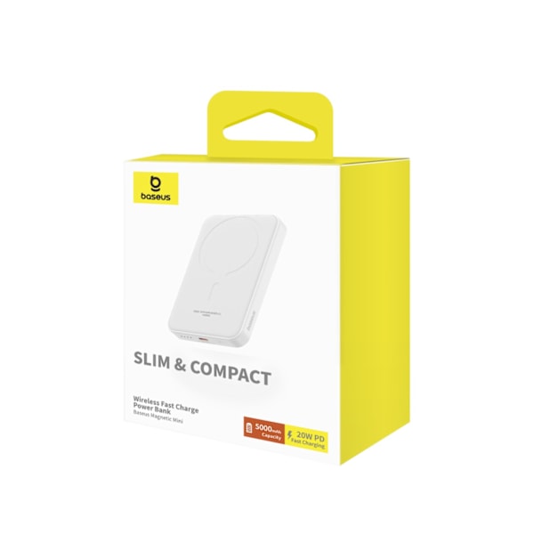 Mini powerbank 5000mAh 20W + USB-C-kabel 20V / 3A vit