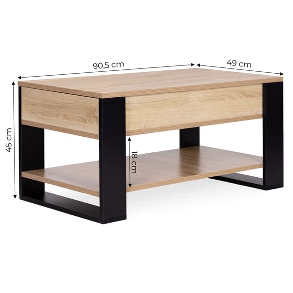 Lyftbart soffbord med förvaring, 90 cm, Sonoma ek