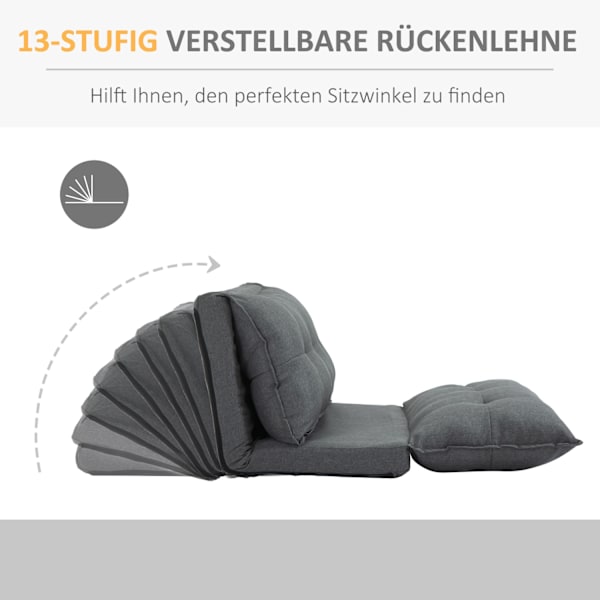 Gulvstol 2-i-1 Gulv Sovesofa Sovesofa 13 Positioner Justerbart ryglæn til stue Linned 100 x 71 x 54 cm Grå