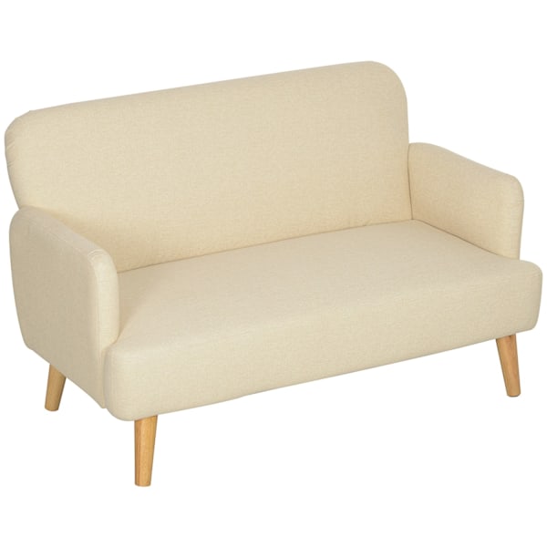 2 pers. sofa, lille sofa i fløjlslook, træben, tyk polstret sofa med armlæn til stue, soveværelse, 130 x 74 x 79 cm, cremehvid