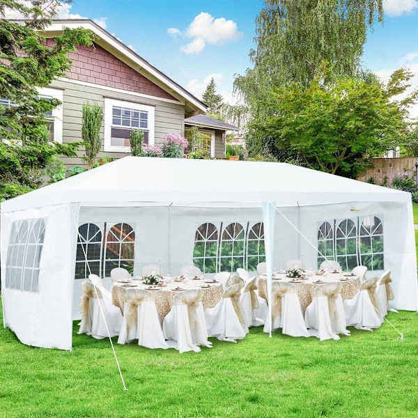 Trädgårdspaviljong partytält med 4 avtagbara sidoväggar paviljong öltält UV-skydd trädgårdstält 3 x 6m