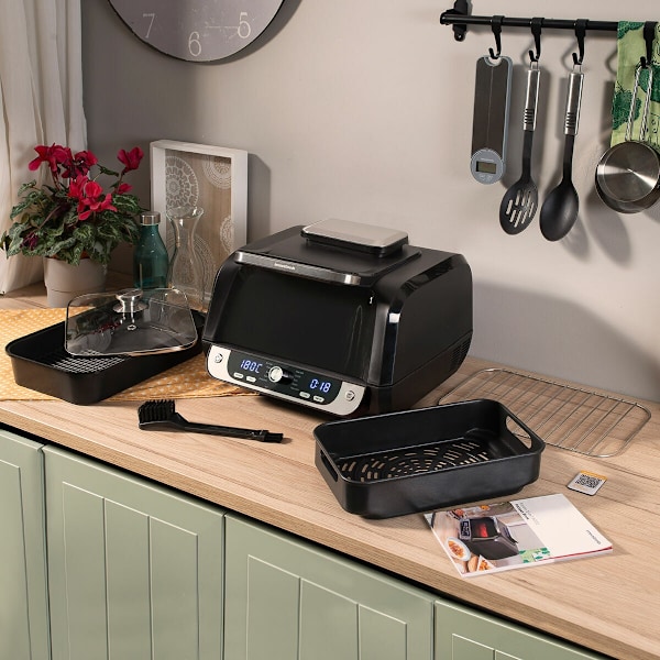 Air Fryer med grill, tillbehör och receptbok InnovaGoods Fryinn 12-i-1 6000 Black Steel 3400 W 6 L