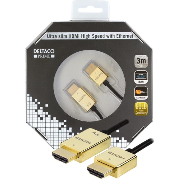 DELTACO PRIME ultraohut HDMI-kaapeli, 3 m, musta