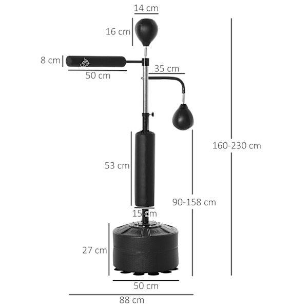 Boksestativ Stående Boksetræner Med 2 Speed Bolde Refleksstang Og Sugekop Base 160-230 Cm Højdejusterbar Sort