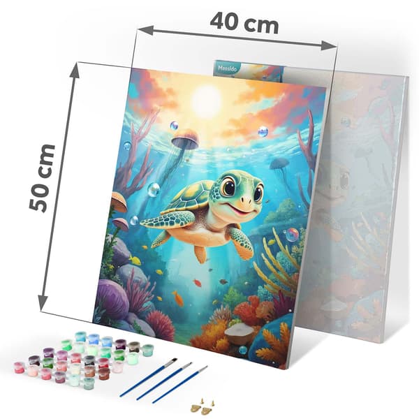 Måla efter siffror-kit – Sköldpaddsdesign, 40x50 cm duk