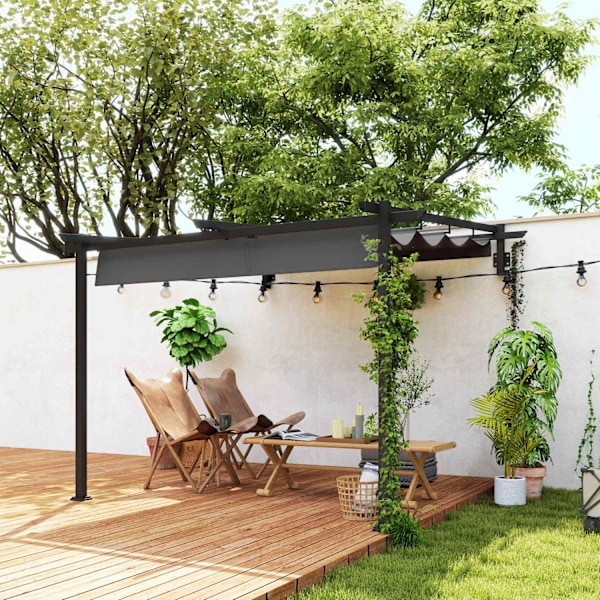 Terrassetag pergola ca 3x3m terrasse overdækning, havepavillon i aluminium, vægbeslag, havepavillon med justerbart tag, solafskærmning til terrasse og